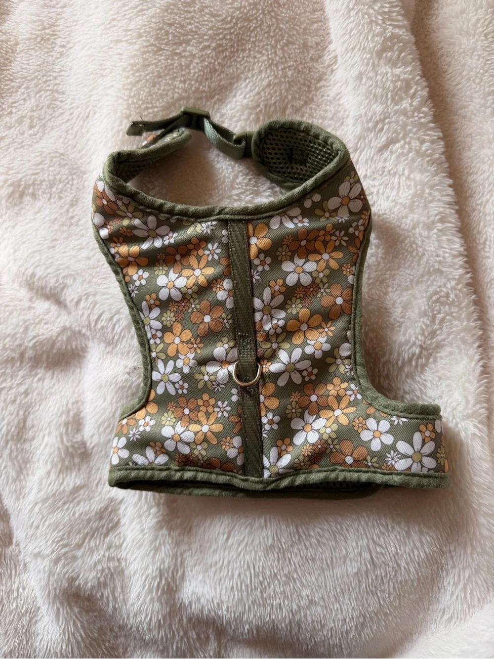 Olive Floral Cat Harness with Retro Daisies